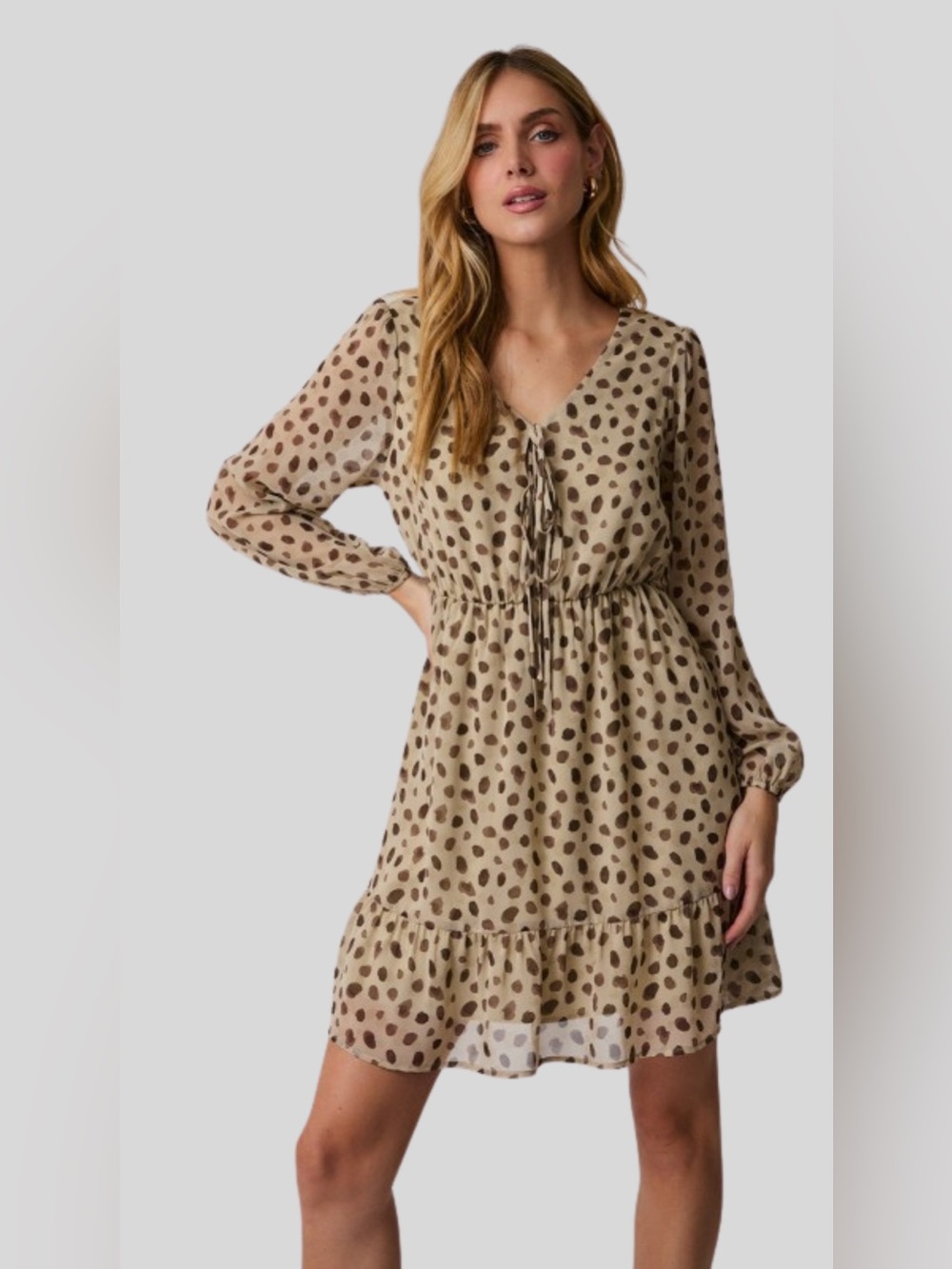 Gilli Front Tie Polka Dot Chiffon Dress